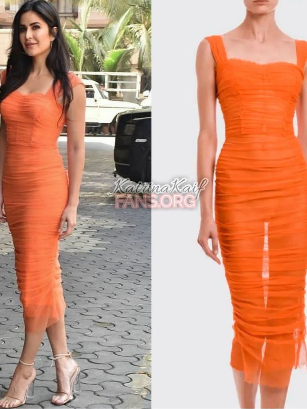 Dolce & Gabbana Orange Ruched Midi Dress NWT - As Seen On Katrina Kaif
